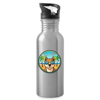 Lunettes de soleil de dessin animé de race de chien de jouet russe plage - Gourde avec paille intégrée - argent clair - Droite