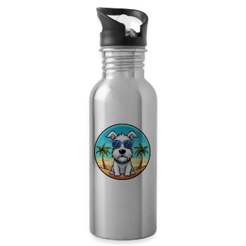 Sealyham Terrier Dog Breed Cartoon Sunglass Beach - Water bottle with straw - silver - Right