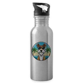 Draht Foxterrier Hunderasse Cartoon Sonnenbrille Strand - Trinkflasche mit integriertem Trinkhalm - Lightsilver - Rechts
