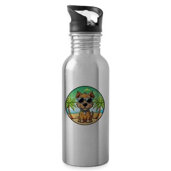 Teddy Roosevelt Terrier Race Chien Dessin Animé Plage - Gourde avec paille intégrée - argent clair - Droite