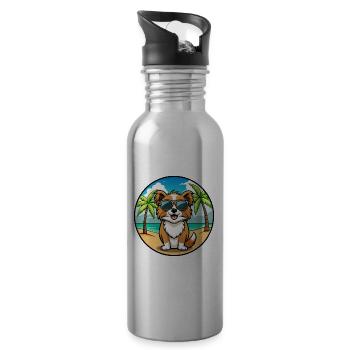 Tibetischer Spaniel Hund Rasse Cartoon Sonnenbrille Strand - Trinkflasche mit integriertem Trinkhalm - Lightsilver - Rechts