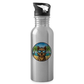 Welsh Terrier Dog Breed Cartoon Sunglasses Beach - Water bottle with straw - silver - Right