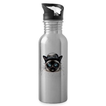 Siam Katze Siamkatze Gangsta Sonnenbrille Geschenk - Trinkflasche mit integriertem Trinkhalm - Lightsilver - Rechts