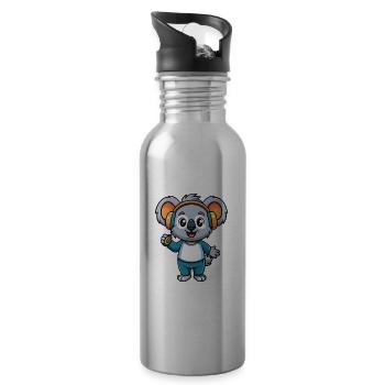 Koala Lustige Cartoon Figur Kopfhörer Musik - Trinkflasche mit integriertem Trinkhalm - Lightsilver - Rechts