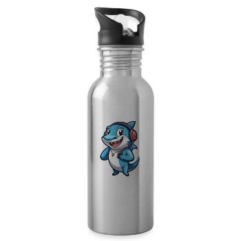 Requin Drôle Dessin Animé Personnage Casque Musique - Gourde avec paille intégrée - argent clair - Droite