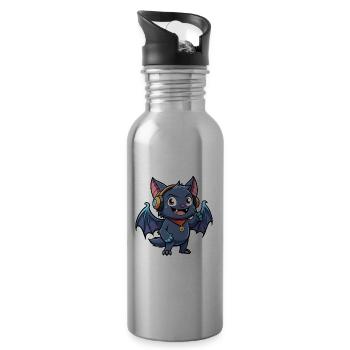 Chauve-souris drôle de personnage de dessin animé Musique de casque - Gourde avec paille intégrée - argent clair - Droite