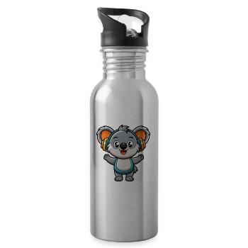 Koala Funny Cartoon Character Musique de casque - Gourde avec paille intégrée - argent clair - Droite