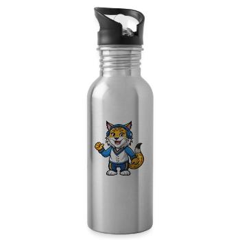 Luchs Lustige Zeichentrickfigur Kopfhörermusik - Trinkflasche mit integriertem Trinkhalm - Lightsilver - Rechts
