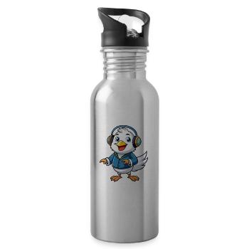 Seagull Funny Cartoon Character Headphone Music - Water bottle with straw - silver - Right