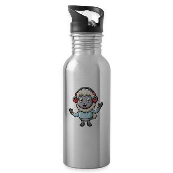 Mouton Drôle Dessin Animé Personnage Casque Musique - Gourde avec paille intégrée - argent clair - Droite