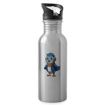 Pigeon Drôle Dessin Animé Personnage Casque Musique - Gourde avec paille intégrée - argent clair - Droite