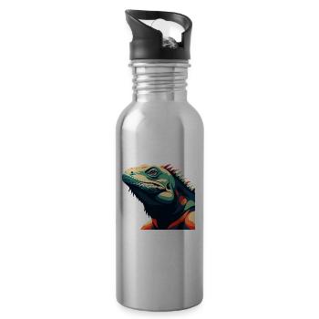 Iguana Cartoon Character Colorful Pet Animal - Water bottle with straw - silver - Right