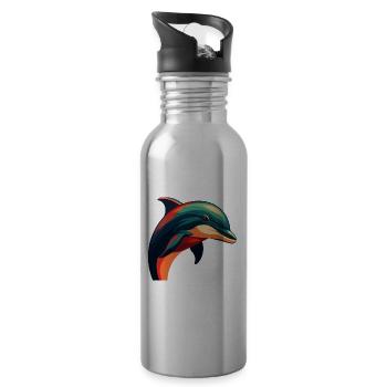 Delfin Cartoon Figur Buntes Haustier Tier - Trinkflasche mit integriertem Trinkhalm - Lightsilver - Rechts