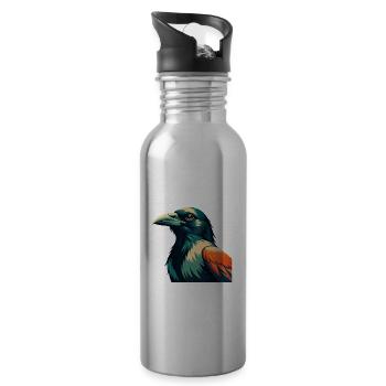 Corbeau Dessin animé Personnage Animal de compagnie coloré - Gourde avec paille intégrée - argent clair - Droite