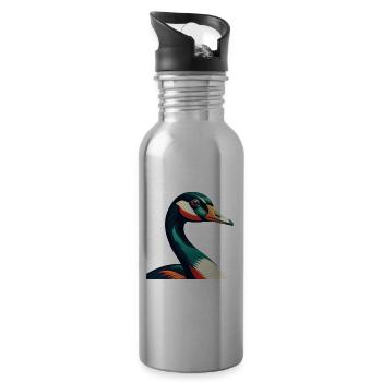 Goose Cartoon Character Colorful Pet Animal - Water bottle with straw - silver - Right