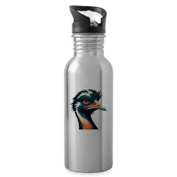 Emu Zeichentrickfigur Buntes Haustier Tier - Trinkflasche mit integriertem Trinkhalm - Lightsilver - Rechts