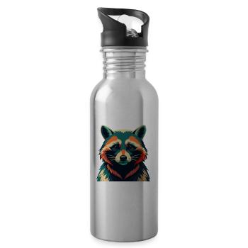 Raccoon Cartoon Character Colorful Pet Animal - Water bottle with straw - silver - Right