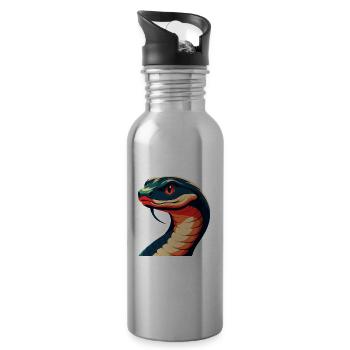 Snake Cartoon Character Colorful Pet Animal - Water bottle with straw - silver - Right