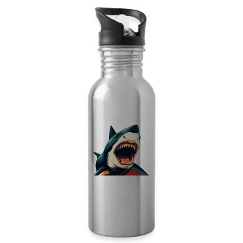 Shark Cartoon Character Colorful Pet Animal - Water bottle with straw - silver - Right