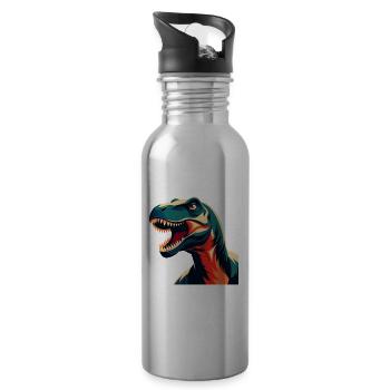 Dinosaurier Cartoon Figur Buntes Haustier Tier - Trinkflasche mit integriertem Trinkhalm - Lightsilver - Rechts
