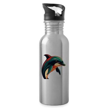Dauphin Personnage De Dessin Animé Animal De Compagnie Coloré - Gourde avec paille intégrée - argent clair - Droite