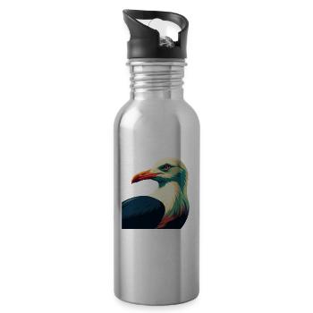 Möwe Zeichentrickfigur Buntes Haustier Tier - Trinkflasche mit integriertem Trinkhalm - Lightsilver - Rechts