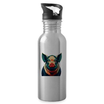 Schwein Cartoon Figur Buntes Haustier Tier - Trinkflasche mit integriertem Trinkhalm - Lightsilver - Rechts