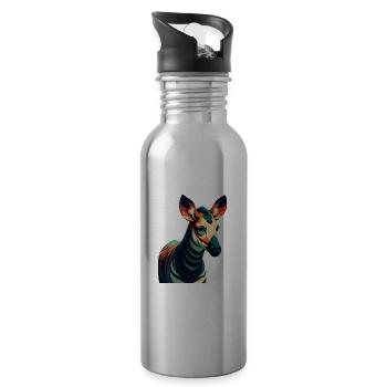 Okapi Zeichentrickfigur Buntes Haustier Tier - Trinkflasche mit integriertem Trinkhalm - Lightsilver - Rechts