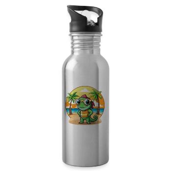 Chameleon Funny Cartoon Summer Beach Sunglasses - Water bottle with straw - silver - Right