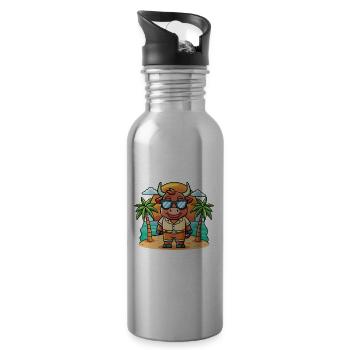Bull Funny Cartoon Summer Beach Sunglasses - Water bottle with straw - silver - Right
