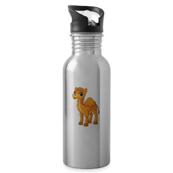 Camel Cute Mascot Cartoon Character Kawaii - Water bottle with straw - silver - Right