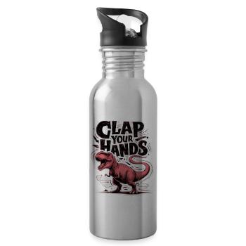 Dinosaur - clapping hands - humor - Water bottle with straw - silver - Right