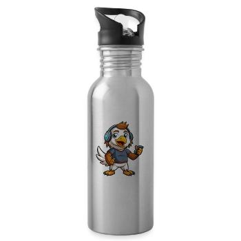 Eagle Funny Cartoon Character Musique de casque - Gourde avec paille intégrée - argent clair - Droite