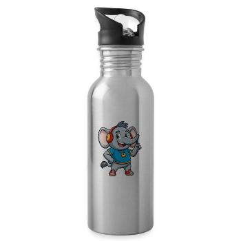 Elefant Lustige Zeichentrickfigur Kopfhörer Musik - Trinkflasche mit integriertem Trinkhalm - Lightsilver - Rechts