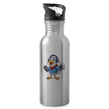 Albatross Funny Cartoon Character Musique de casque - Gourde avec paille intégrée - argent clair - Droite