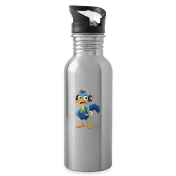 Emu Funny Cartoon Character Musique de casque - Gourde avec paille intégrée - argent clair - Droite