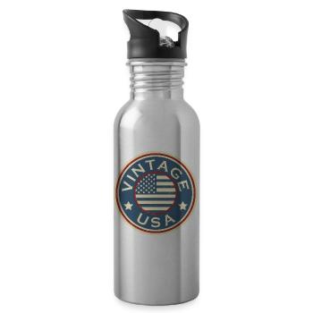 Vintage USA Grunge Style American Flag - Water bottle with straw - silver - Right