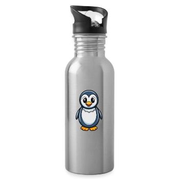 Pingouin Mignon Personnage De Dessin Animé Kawaii Clipart - Gourde avec paille intégrée - argent clair - Droite