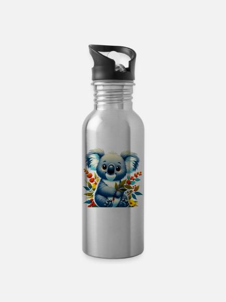 Koala - Trinkflasche mit integriertem Trinkhalm - Lightsilver