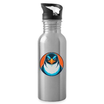 Pinguin süße lustige Kawaii Cartoon Tier Haustier Logo - Trinkflasche mit integriertem Trinkhalm - Lightsilver - Rechts