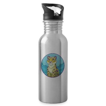 léopard des neiges mignon kawaii dessin animé clipart animal - Gourde avec paille intégrée - argent clair - Droite