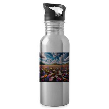 Blühendes Paradies - Trinkflasche mit integriertem Trinkhalm - Lightsilver - Rechts