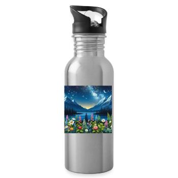 Nuit Étoilée sur Jardin Alpin - Gourde avec paille intégrée - argent clair - Droite
