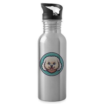 Bichon Frise Hunderasse Cartoon Kawaii Clipart Haustier - Trinkflasche mit integriertem Trinkhalm - Lightsilver - Rechts