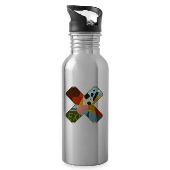 Abstract Pattern in Vibrant Colors - Water bottle with straw - silver - Right