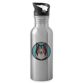 Sheltie chien race dessin animé personnage Kawaii Clipart - Gourde avec paille intégrée - argent clair - Droite