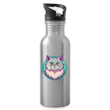 Colorpoint Chat Persan Race Dessin Animé Kawaii Animal - Gourde avec paille intégrée - argent clair - Droite