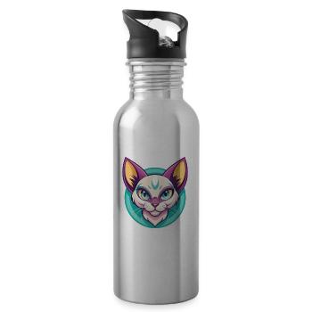 Khao Manee Chat Race Dessin Animé Kawaii Animal Pet - Gourde avec paille intégrée - argent clair - Droite