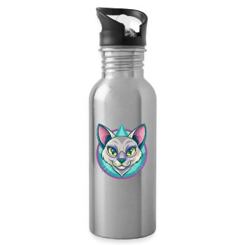Chat thaïlandais race dessin animé Kawaii Animal Pet - Gourde avec paille intégrée - argent clair - Droite