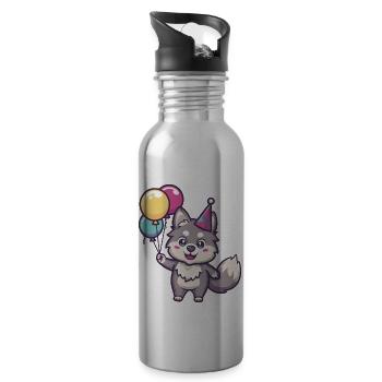 Wolf Birthday Baby - Water bottle with straw - silver - Right
